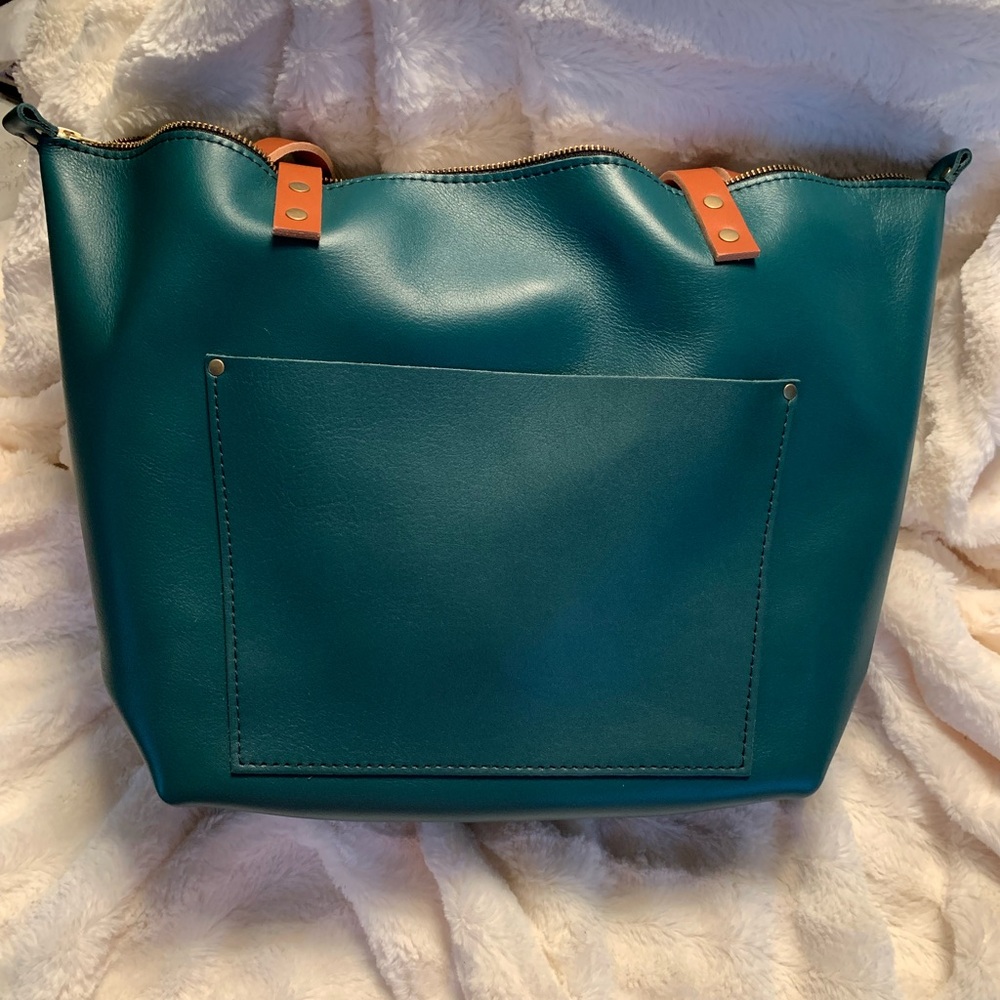 Portland leather large zip Peacock tote